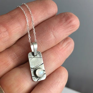 chisel pattern pendant with rainbow moonstone