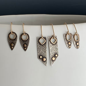 three pairs of Modern Love earrings with sterling silver and 14k gold