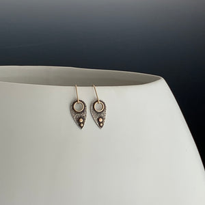 textured sterling silver and gold dangle earrings