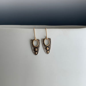 rough textured modern design earrings with gold accents and gold ear wires