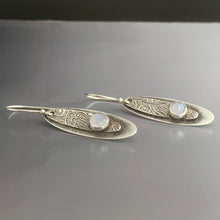 embossed sterling silver earrings in long ovals with gemstones