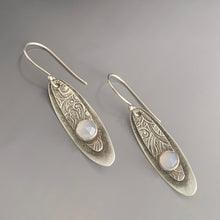 silver long oval shaped earrings with 6 mm blue chalcedony gemstones