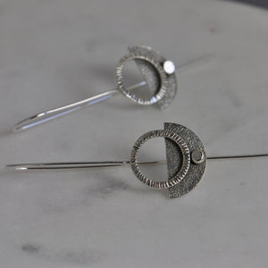 modern long textured sterling silver earrings